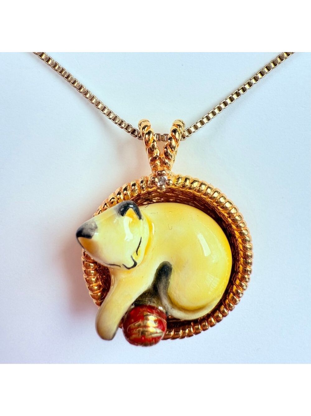 Franklin Mint Diamond Enamel Cat Sterling Silver 925 Vermeil VTG Necklace 1989 - Picture 4 of 9